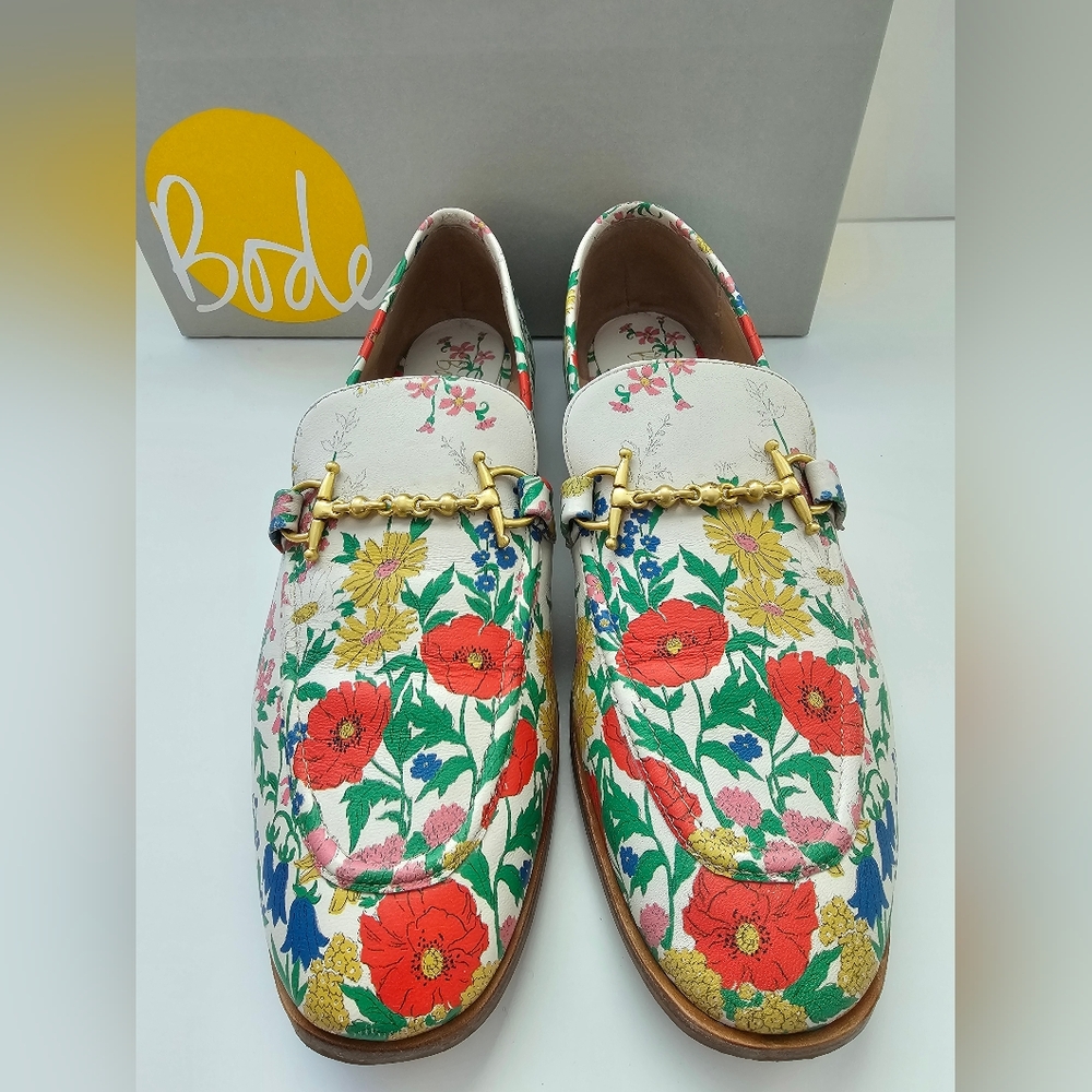 Boden White and Red Poppy floral loafers Size 40